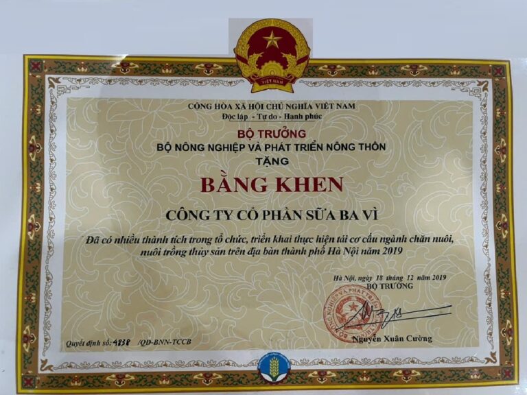 BẰNG KHEN BỘ NÔNG NGHIỆP 2019